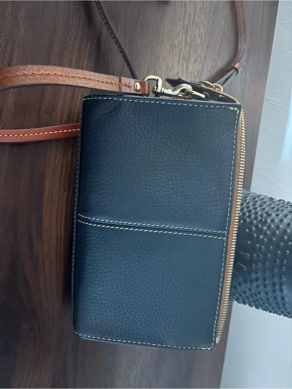 Dooney & Bourke Black Leather Crossbody with Brown Trim